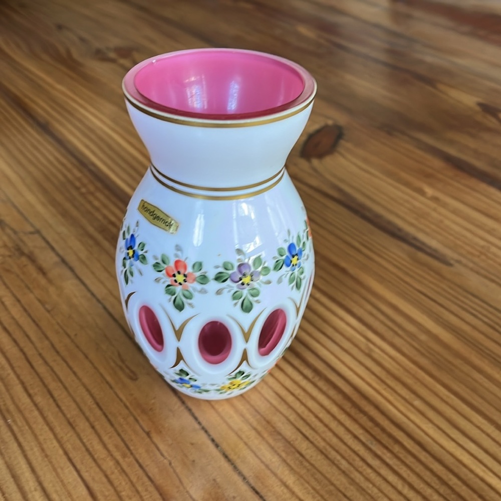 Small Vintage Cranberry Glass Bohemian Vase - Picture 6 of 8